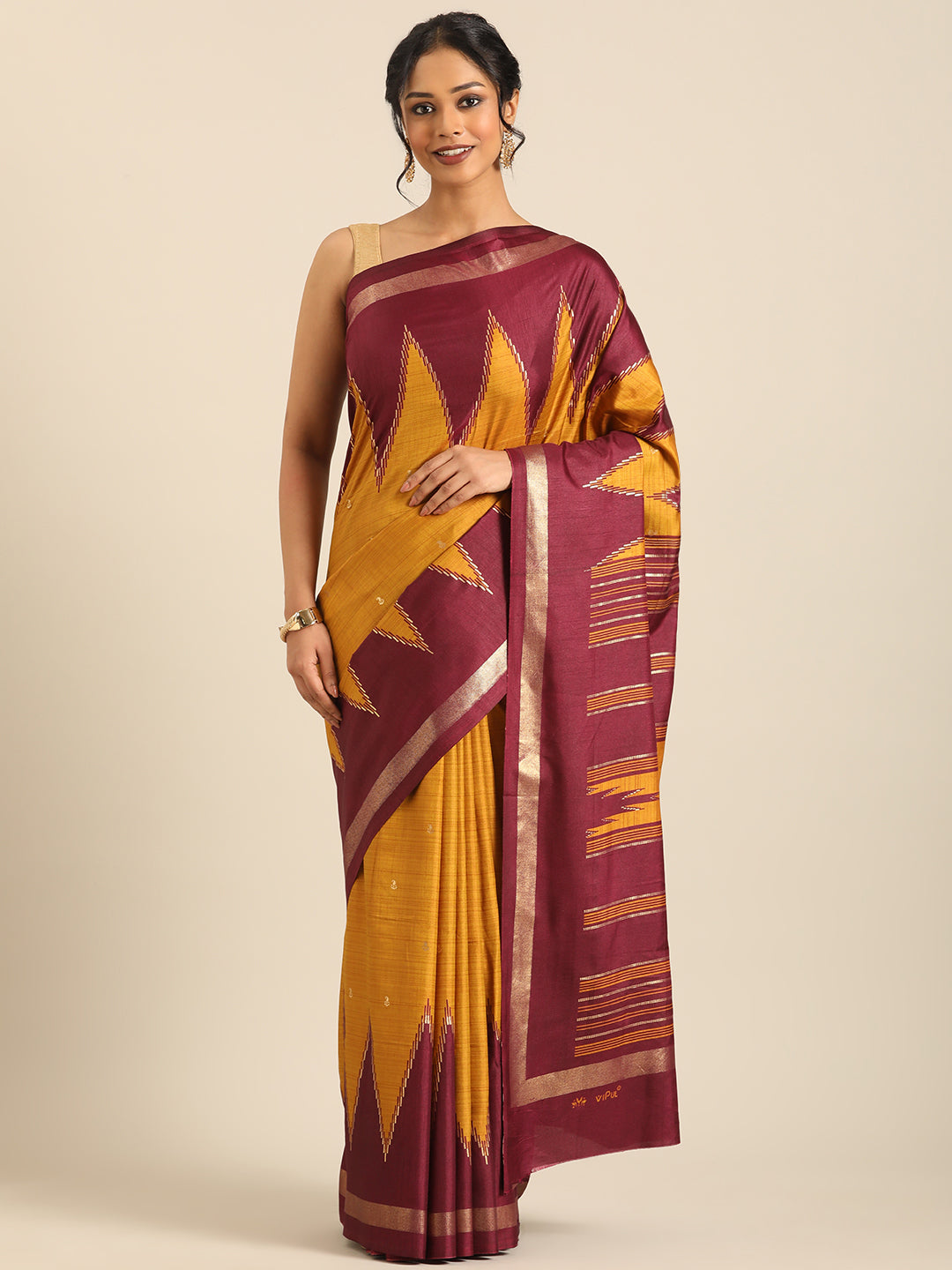 Tanta–Mustard Printed Soft Silk Saree