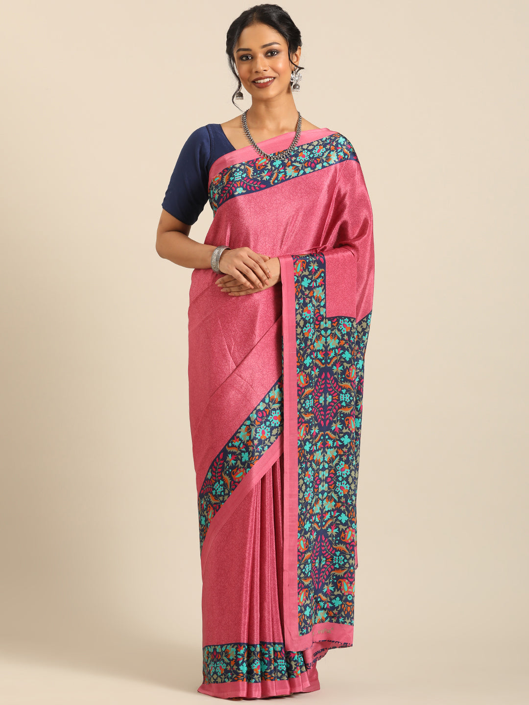 Chitrika–Pink Printed Crepe Saree