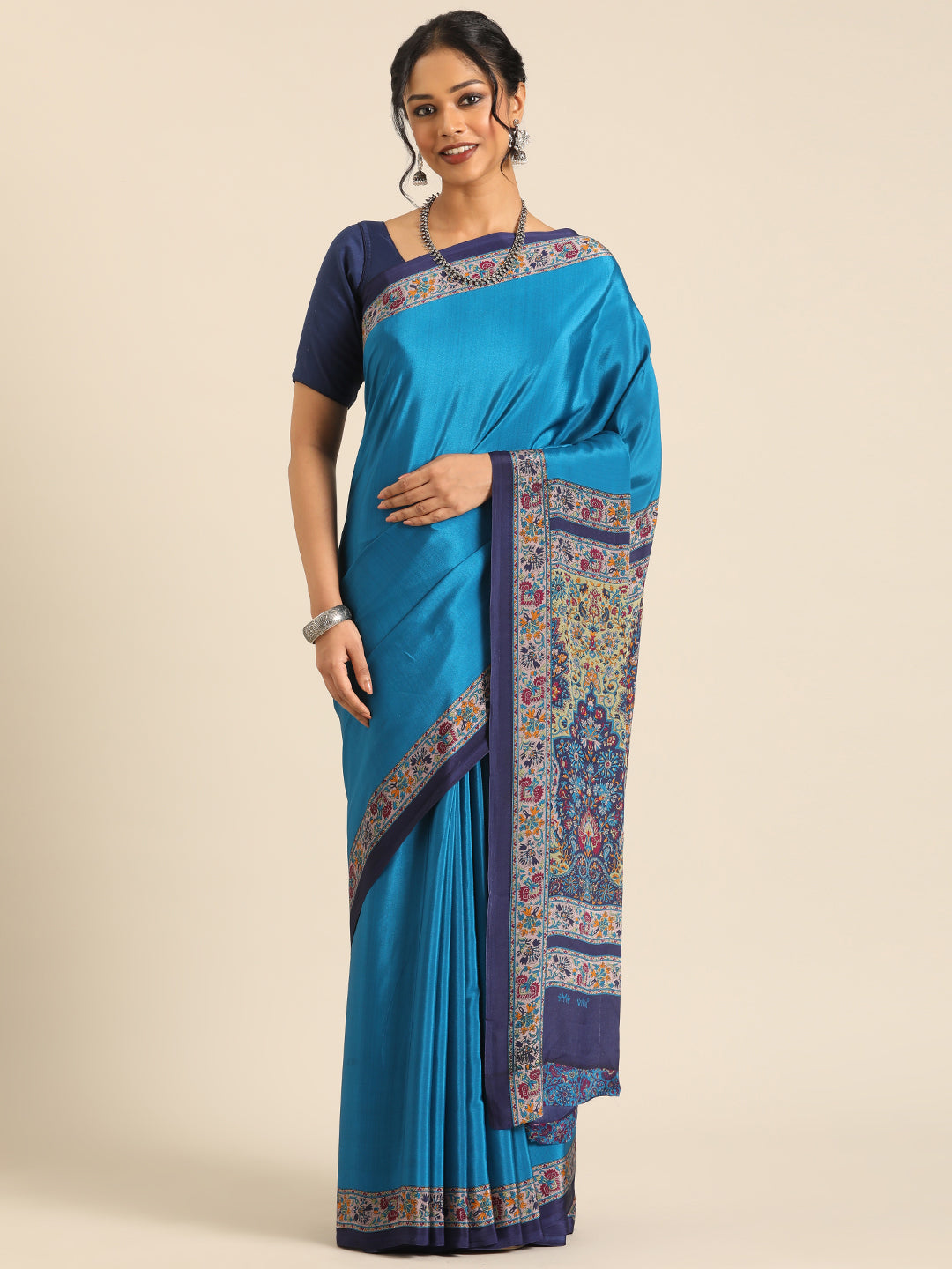 Chitrika–Blue Printed Crepe Saree