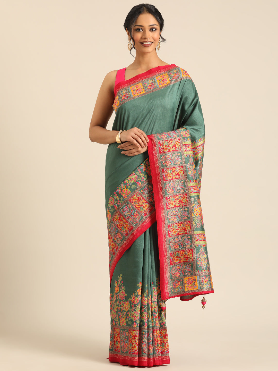 Kumuda – Green Printed Soft Silk Saree