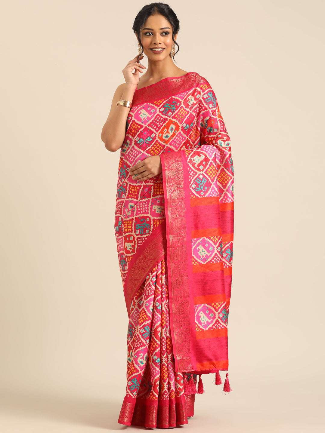Vanya–Pink Printed Weaving Silk Saree