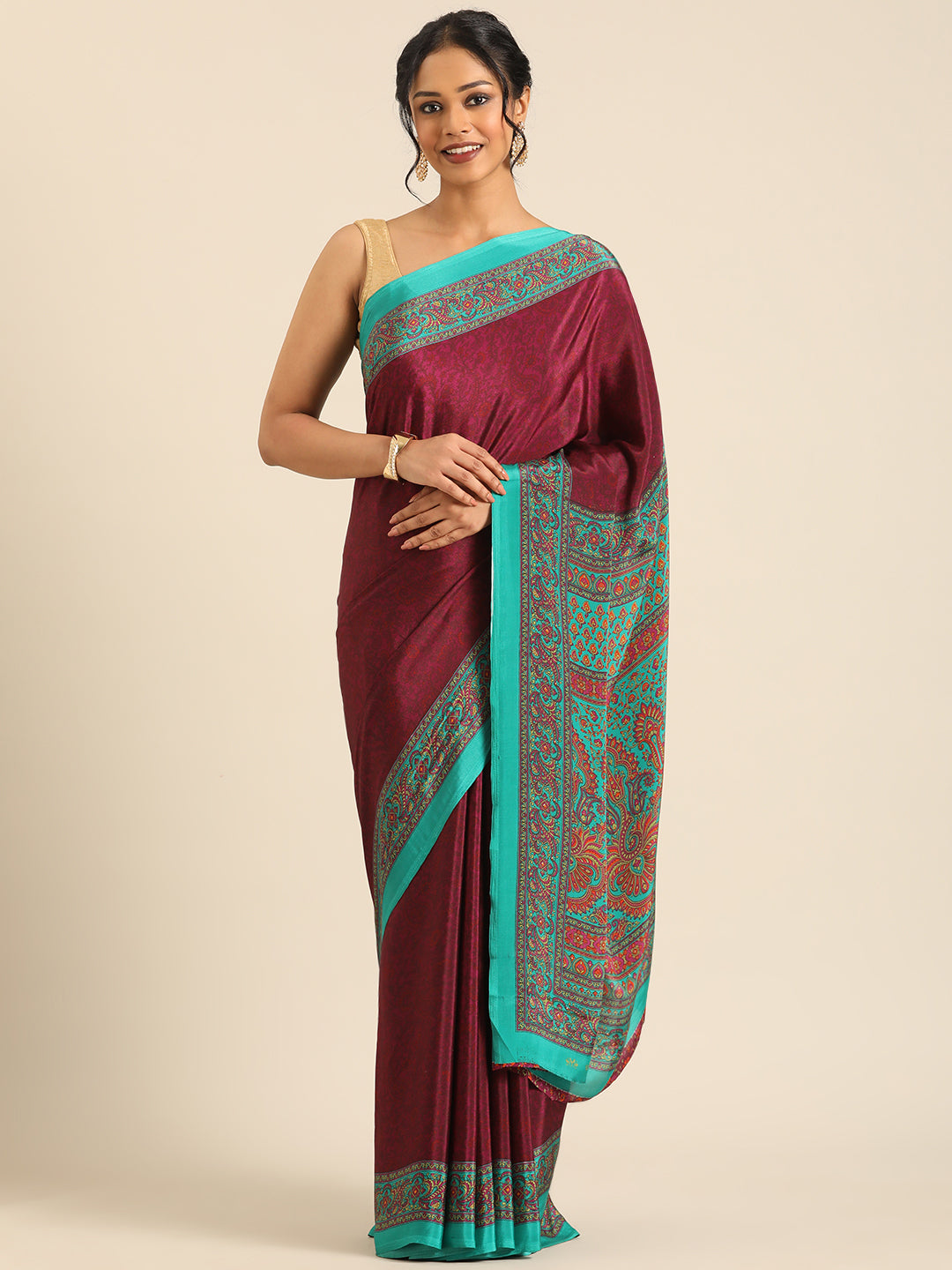 Chitrika–Burgundy Printed Crepe Saree