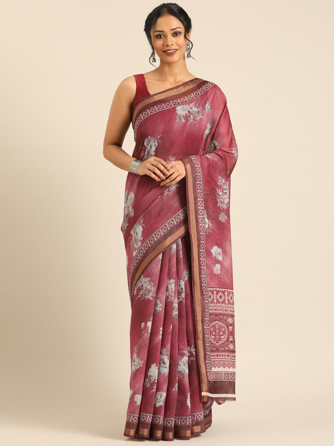 Taraang– Red Printed Cotton Chanderi Saree