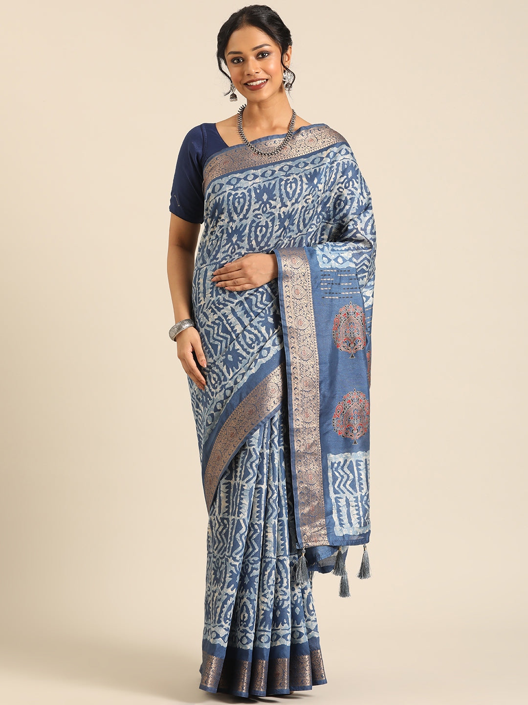 Vanya–Blue Printed Weaving Silk Saree