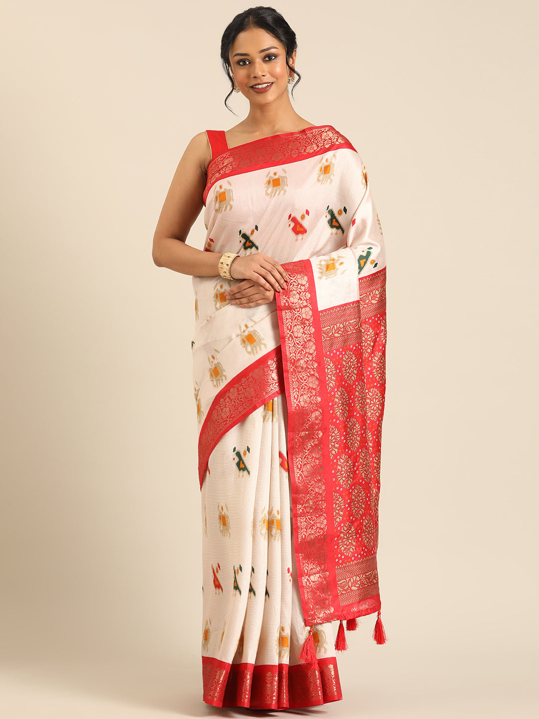 Vanya–Off White Printed Weaving Silk Saree