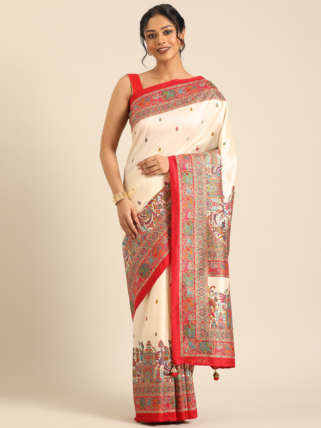 Kumuda β Off White Printed Soft Silk Saree