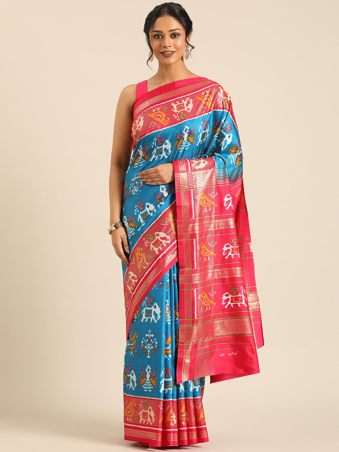 Gajraaj – Turqouise Printed Soft Silk Saree