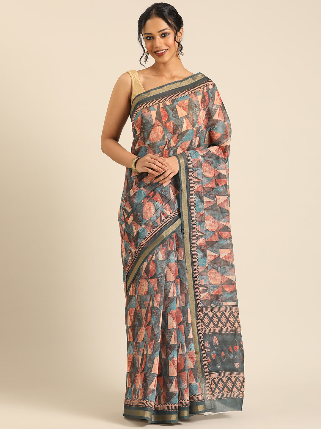 Taraang– Multicolor Printed Cotton Chanderi Saree