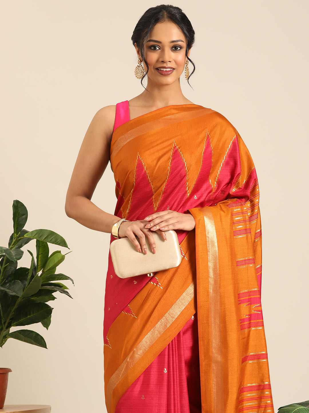 Tanta–Orange Printed Soft Silk Saree