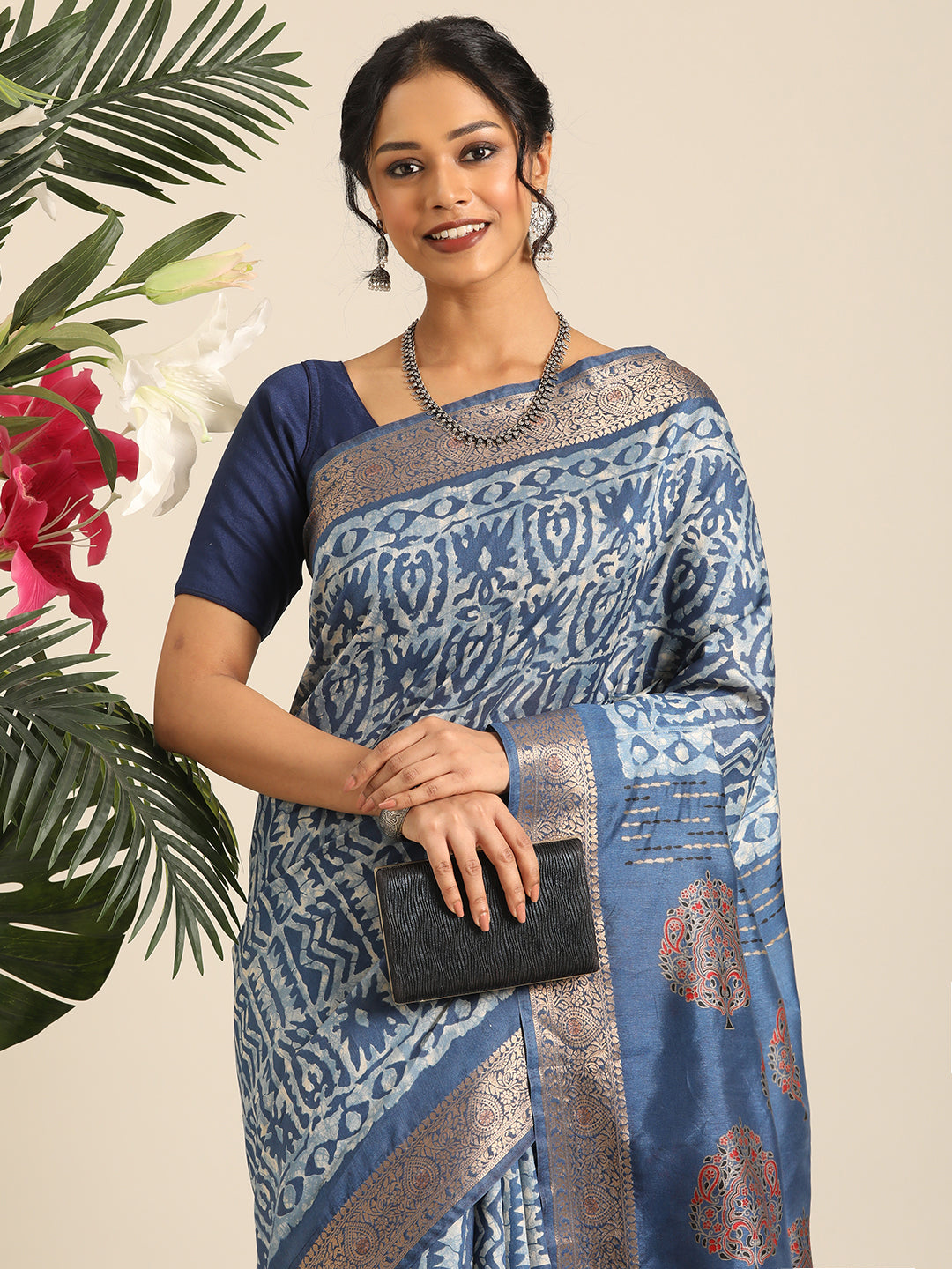 Vanya–Blue Printed Weaving Silk Saree