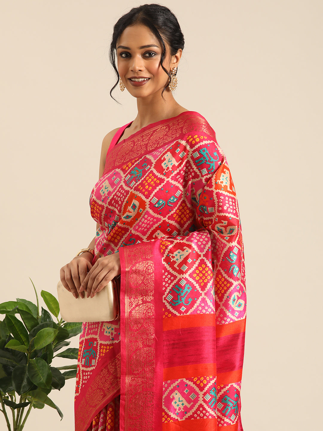 Vanya–Pink Printed Weaving Silk Saree