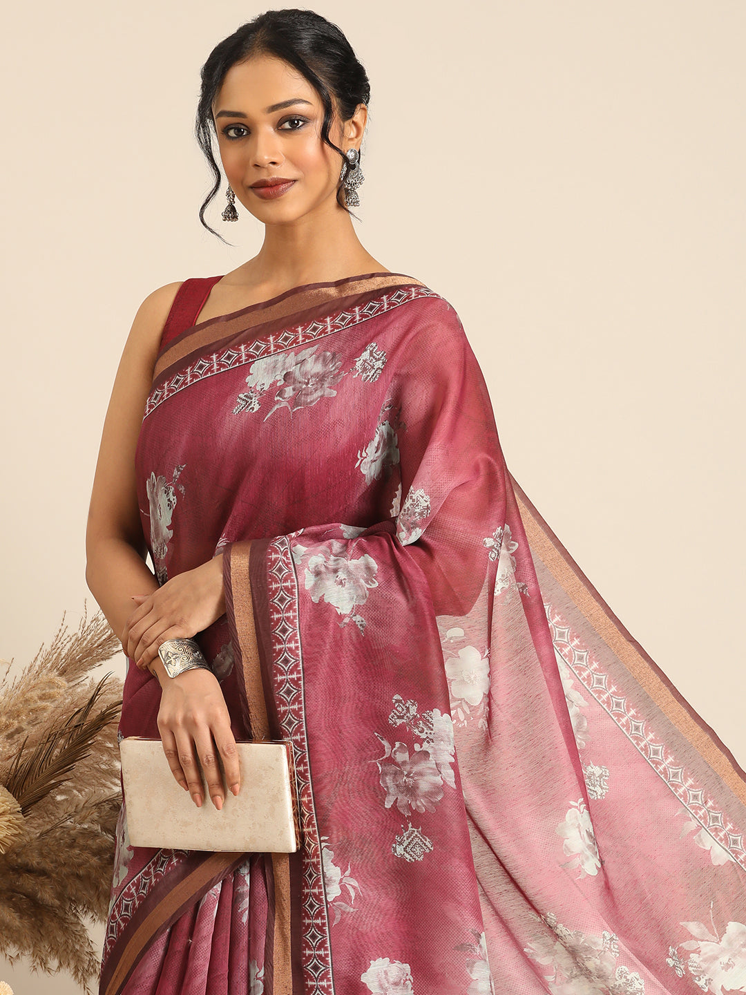 Taraang– Red Printed Cotton Chanderi Saree
