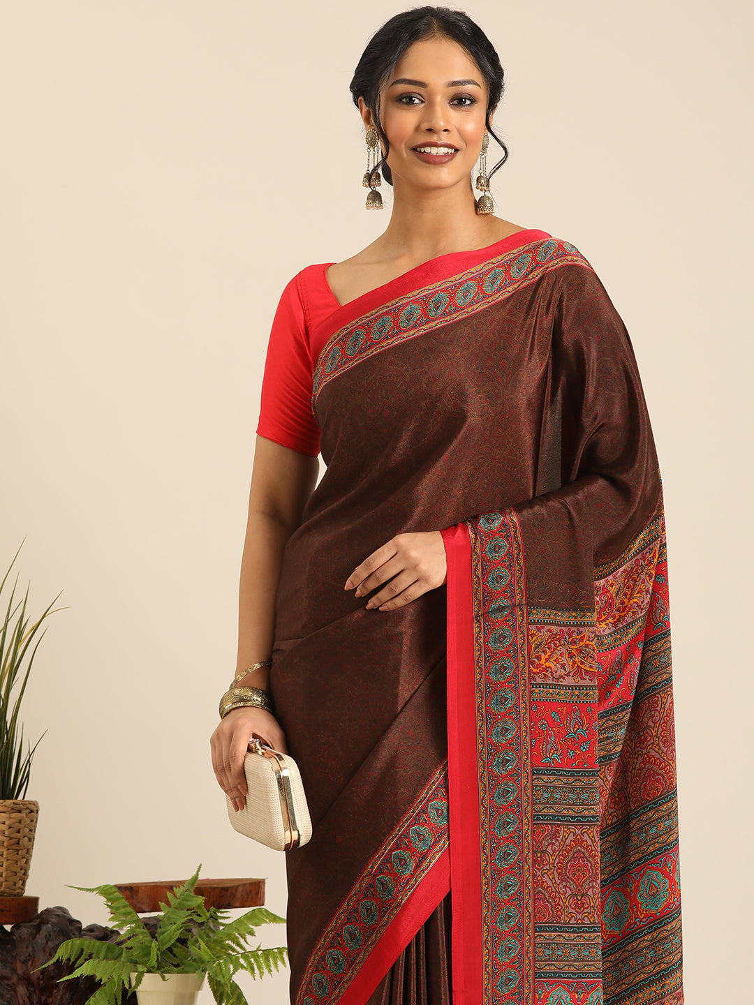 Chitrika–Brown Printed Crepe Saree