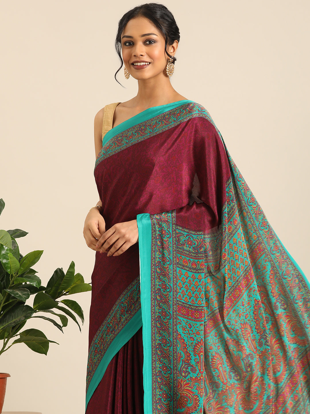 Chitrika–Burgundy Printed Crepe Saree