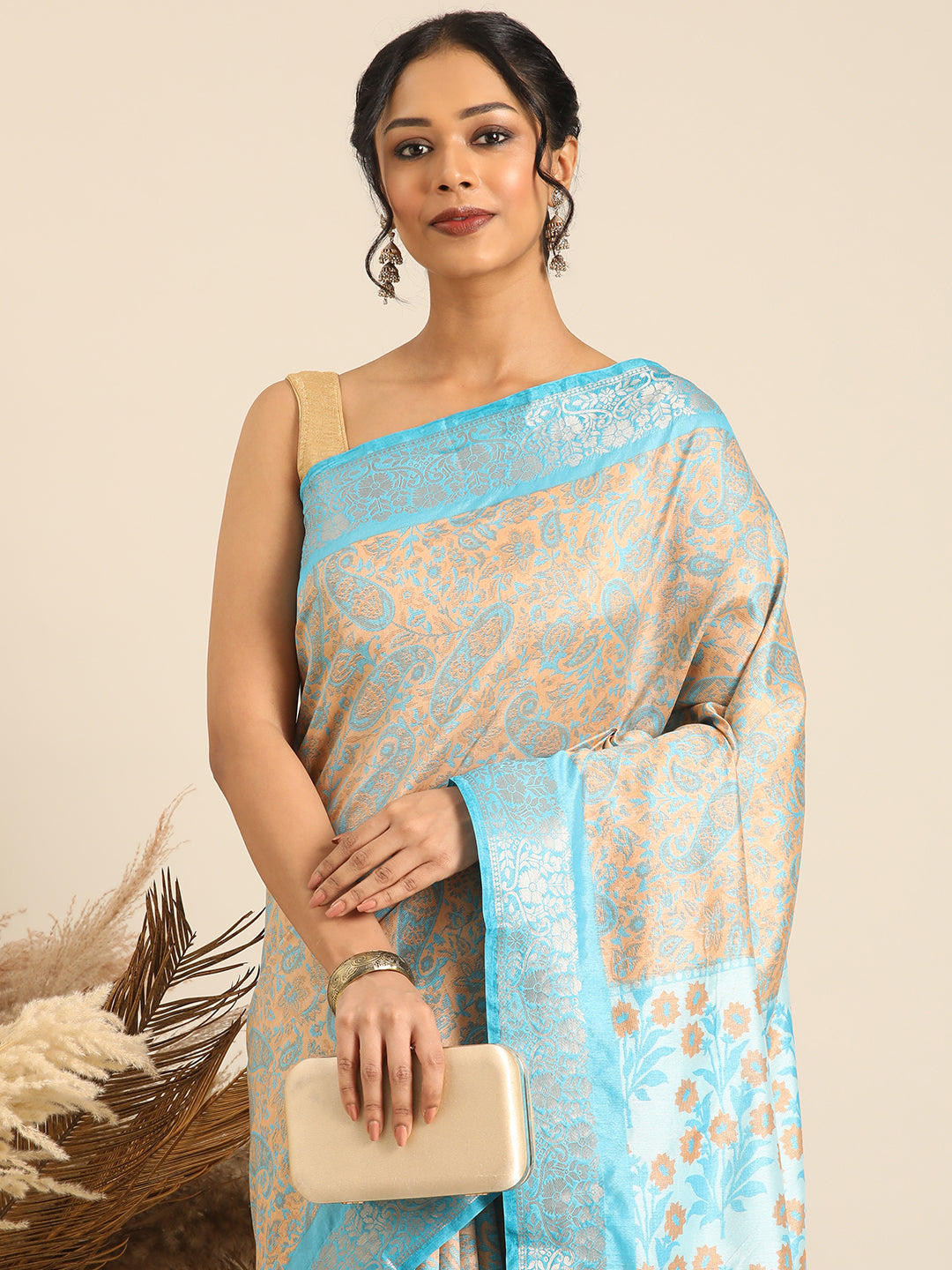 Niraaya–Turqouise Printed Soft Silk Saree