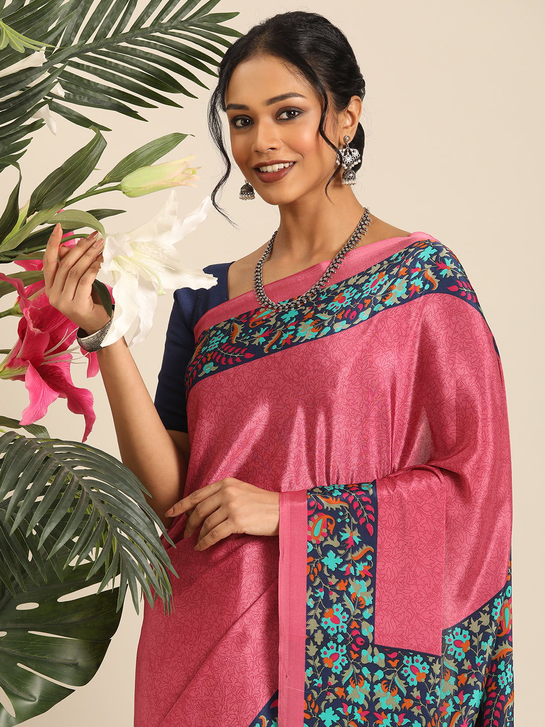 Chitrika–Pink Printed Crepe Saree