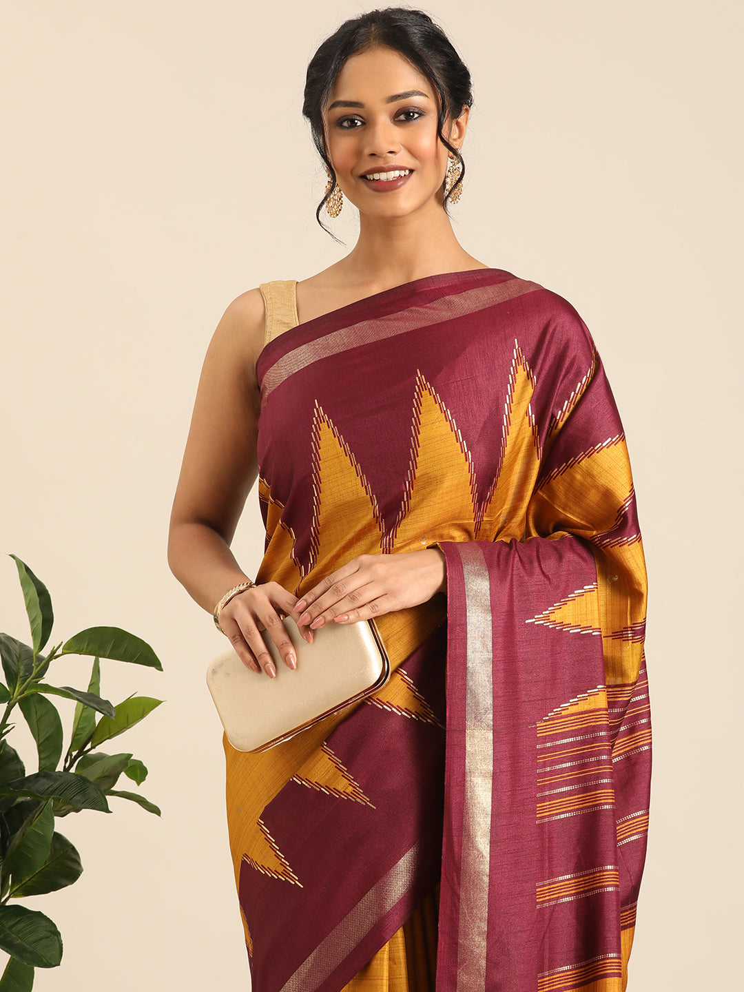 Tanta–Mustard Printed Soft Silk Saree