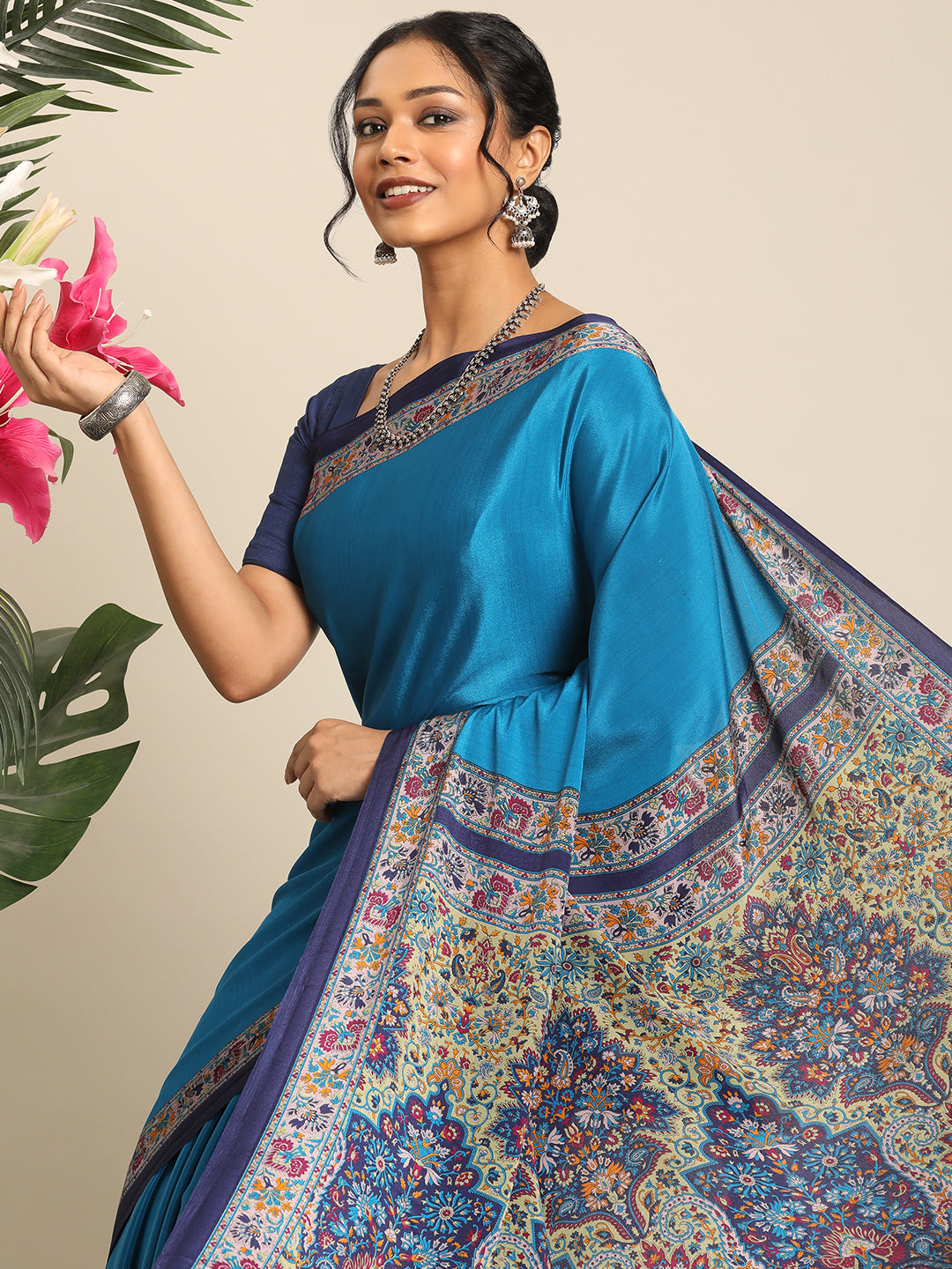 Chitrika–Blue Printed Crepe Saree