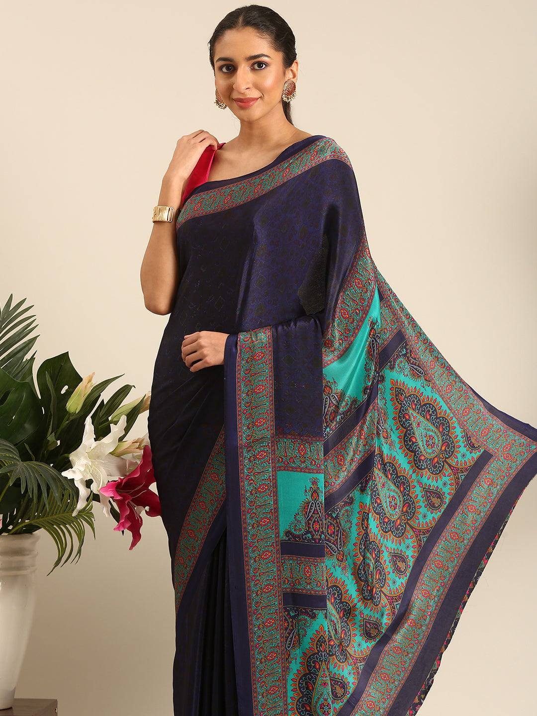 Chitrika - Blue Printed Crepe Silk Saree