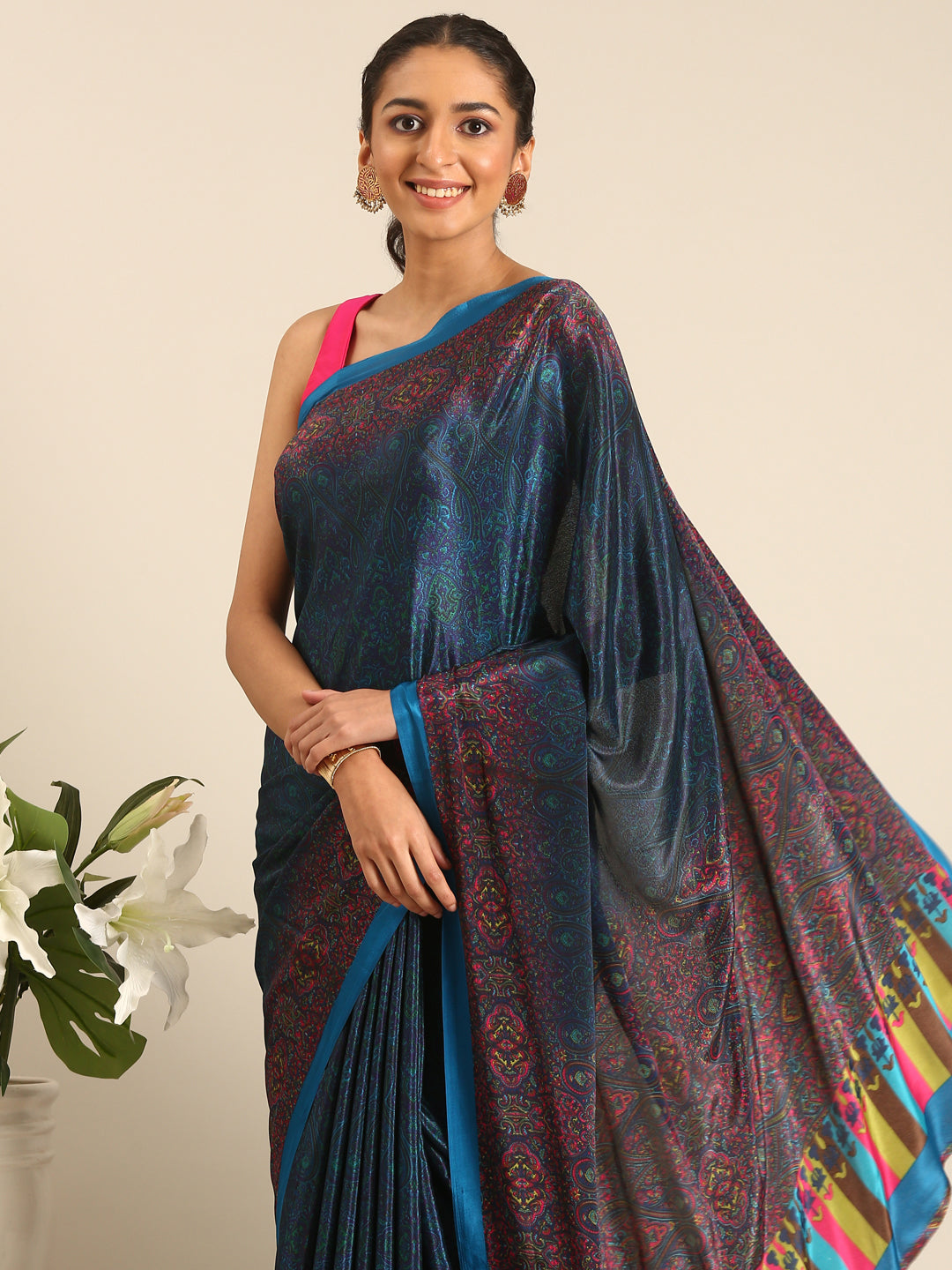 Chitrika - Blue Printed Crepe Silk Saree