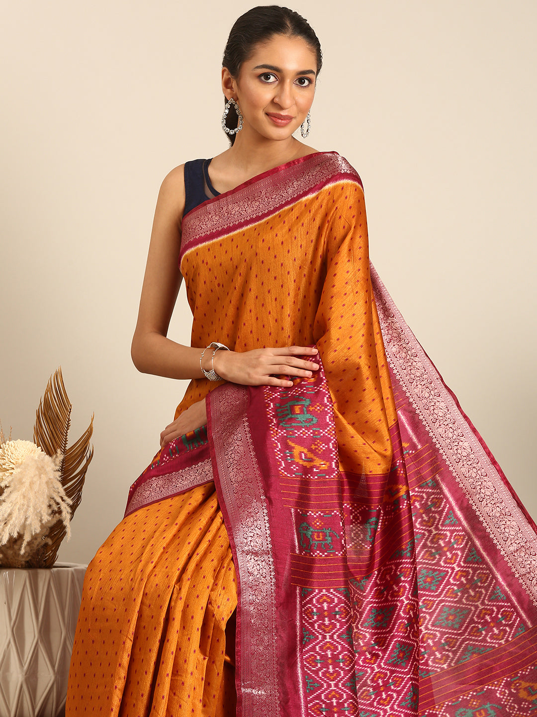 Saanvi - Yellow Printed Art Silk Saree