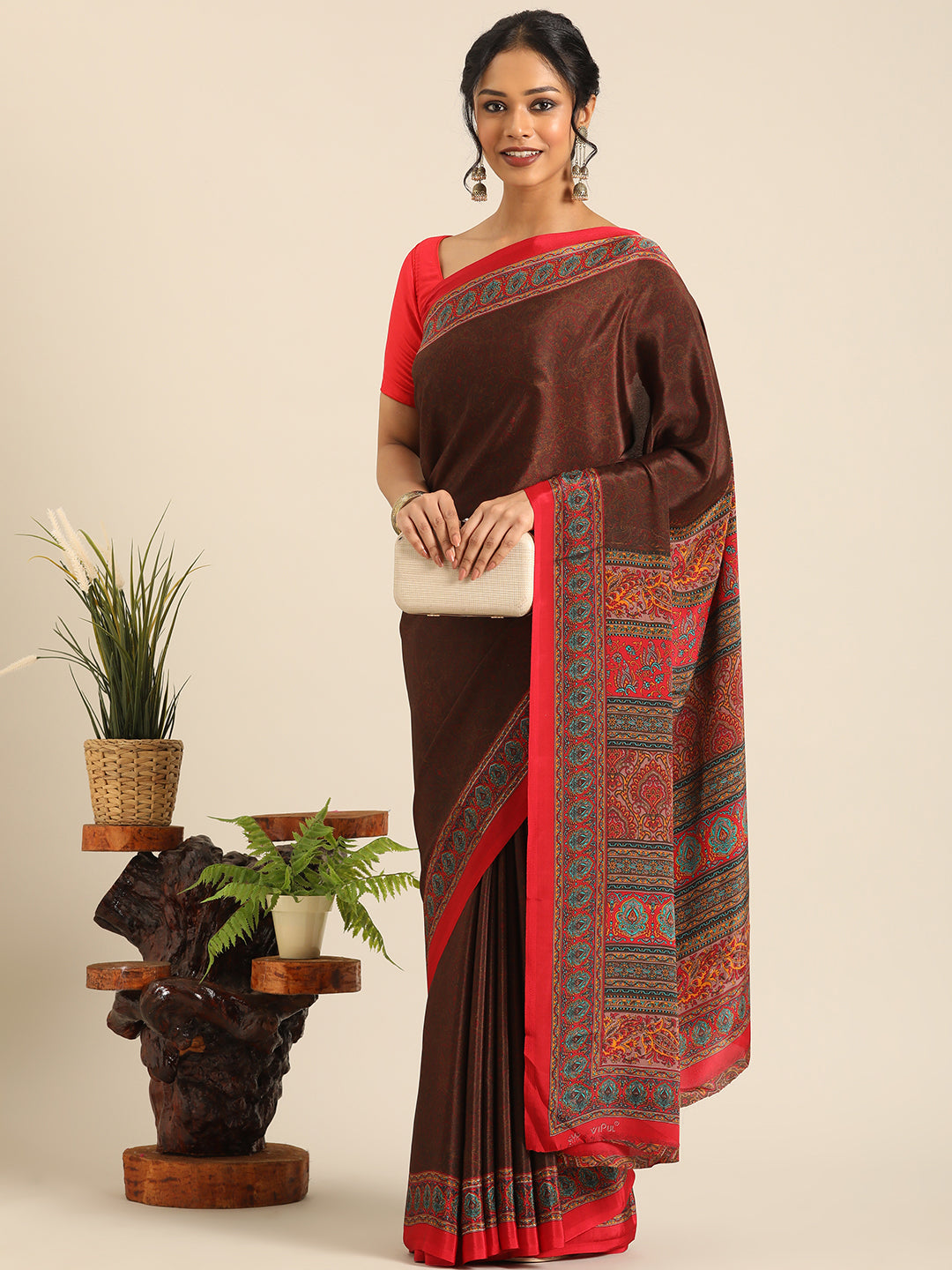 Chitrika–Brown Printed Crepe Saree