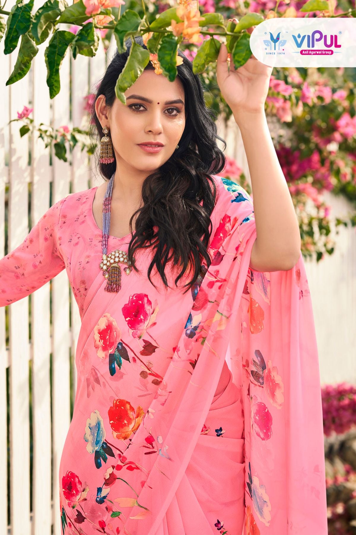 Riddhi - Baby Pink Georgette Floral Digital Printed Saree