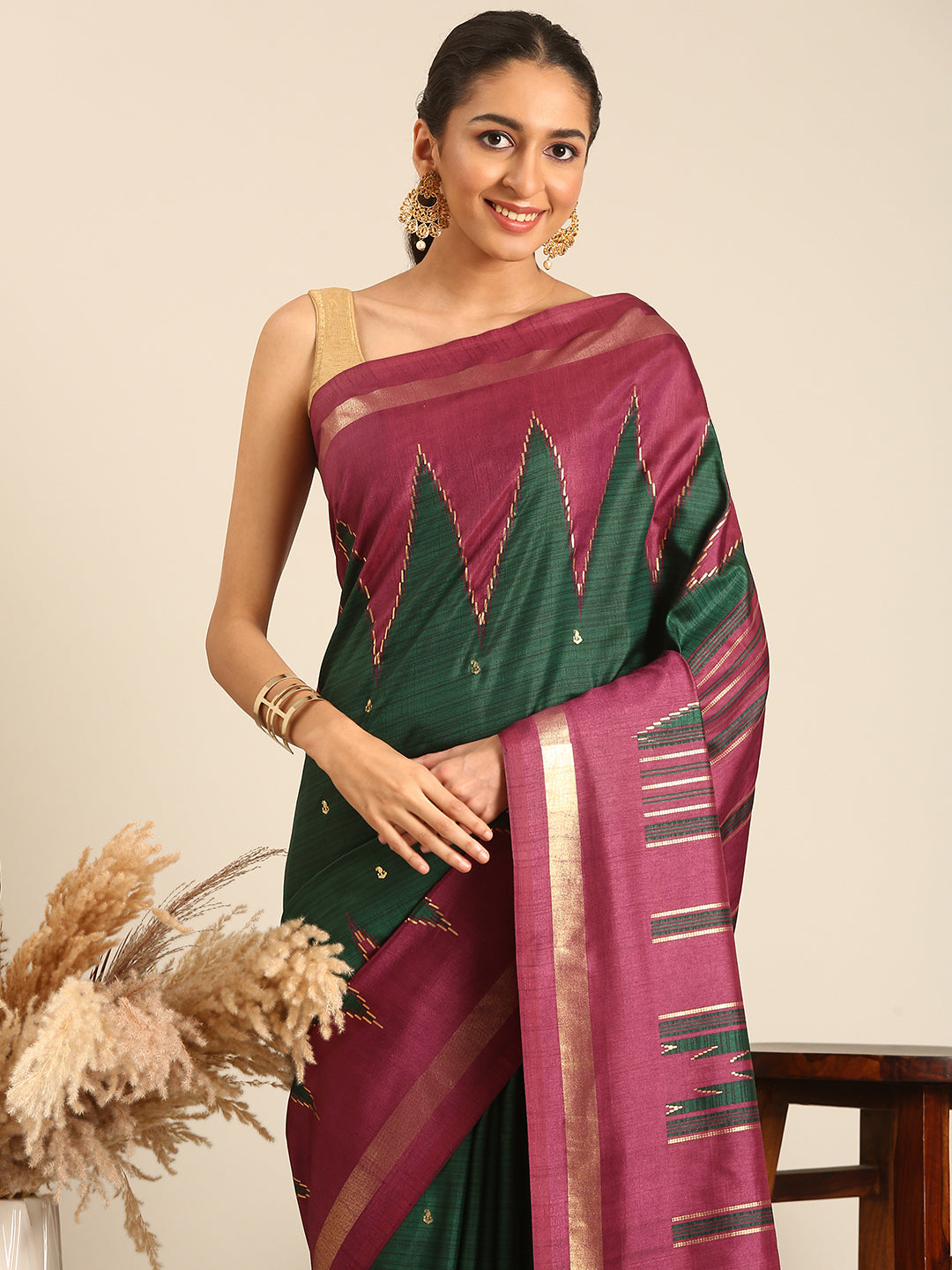 Tanta - Green Printed Soft Silk Saree