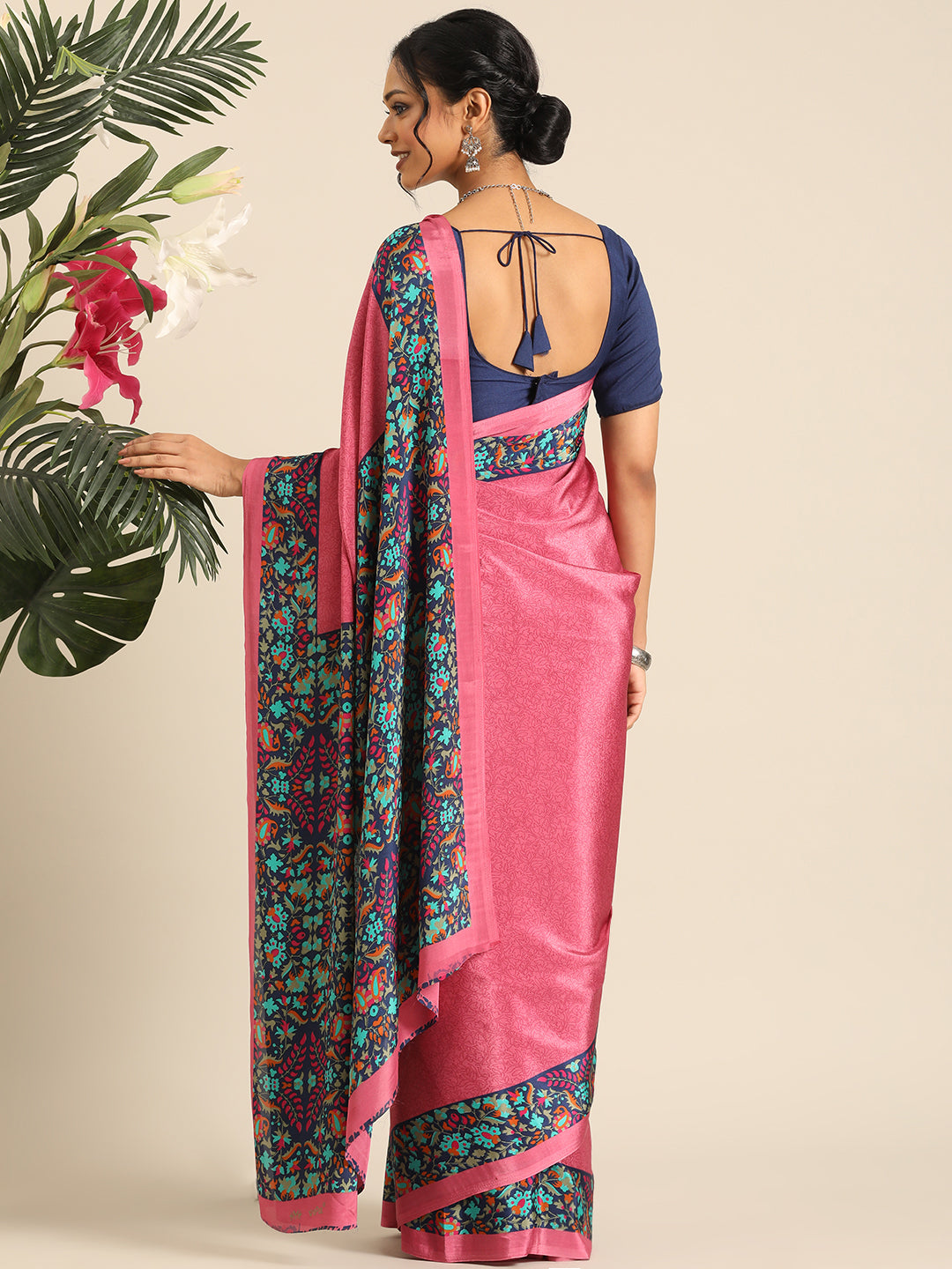 Chitrika–Pink Printed Crepe Saree