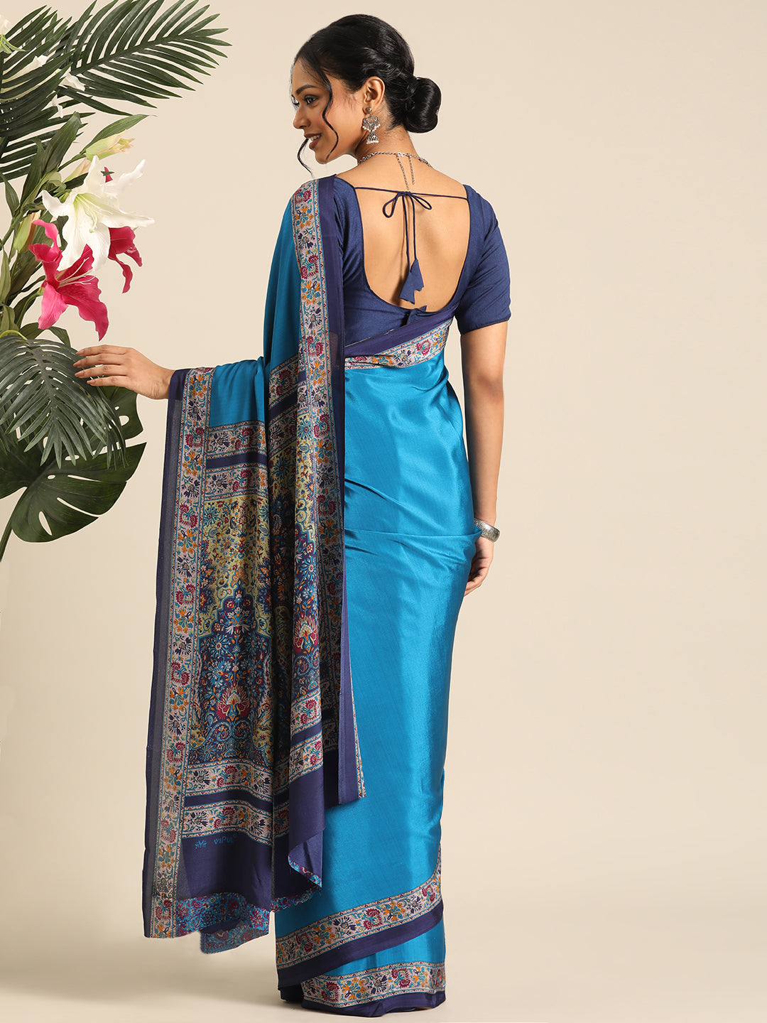 Chitrika–Blue Printed Crepe Saree