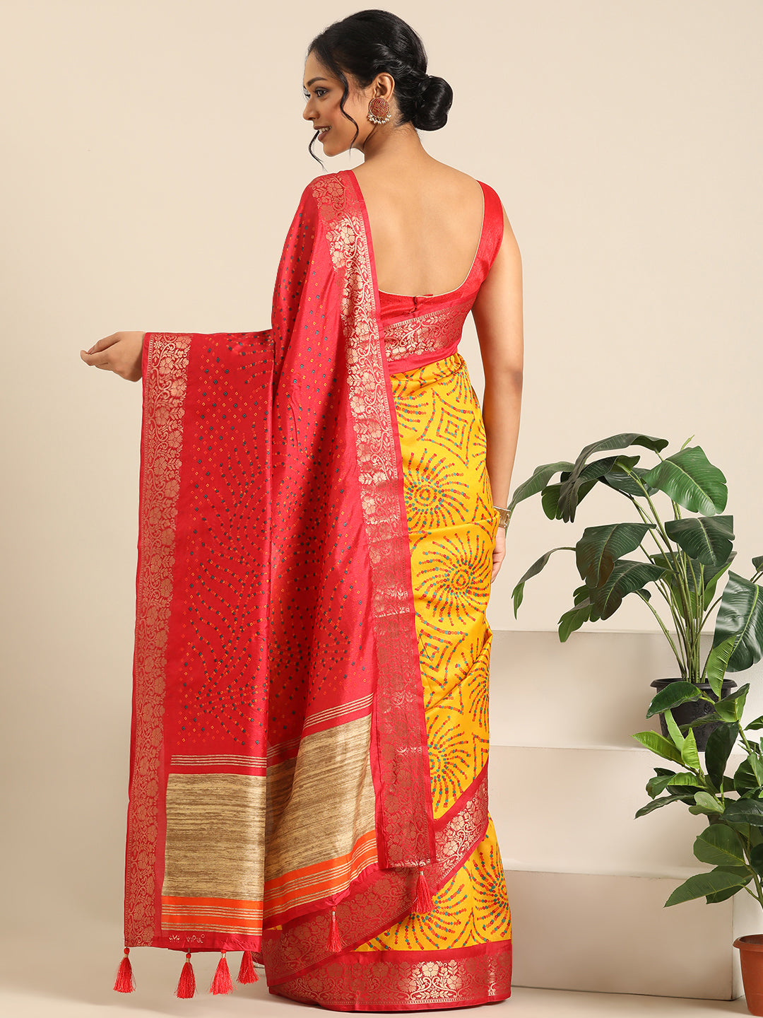 Vanya–Yellow Red Printed Weaving Silk Saree