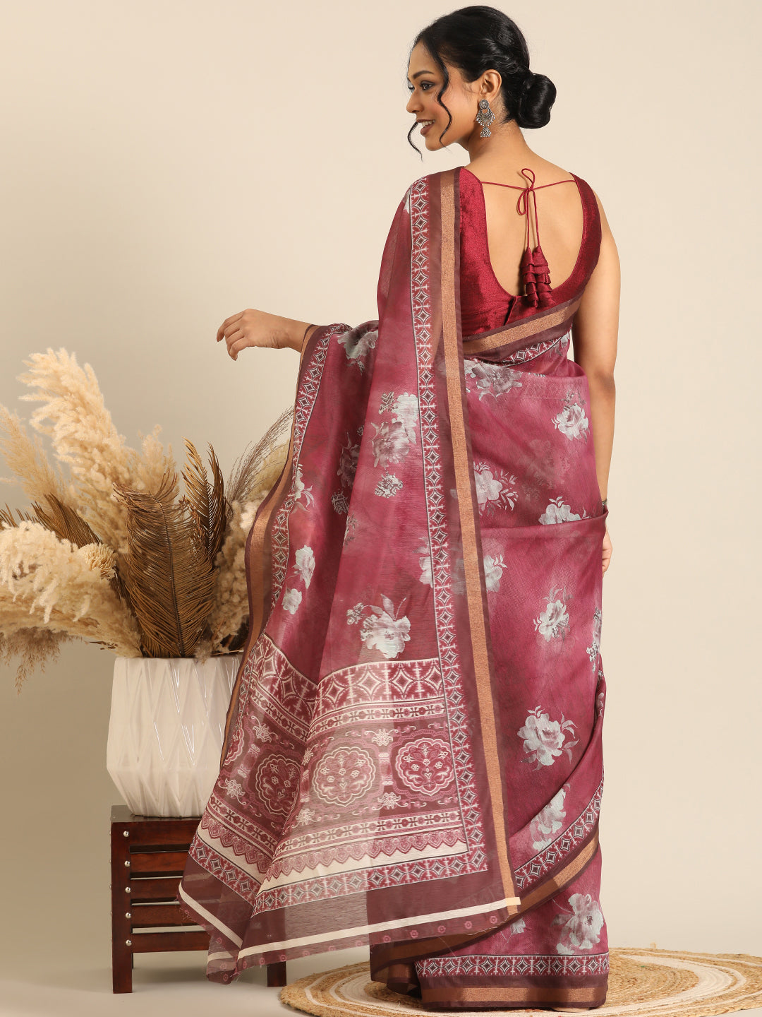 Taraang– Red Printed Cotton Chanderi Saree