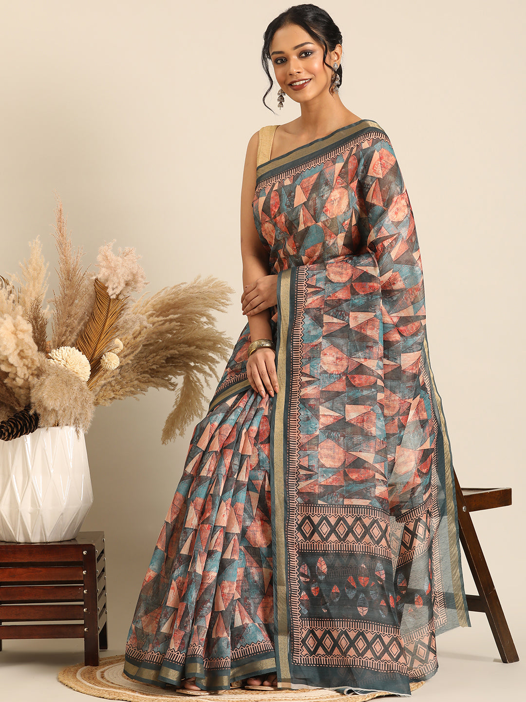 Taraang– Multicolor Printed Cotton Chanderi Saree
