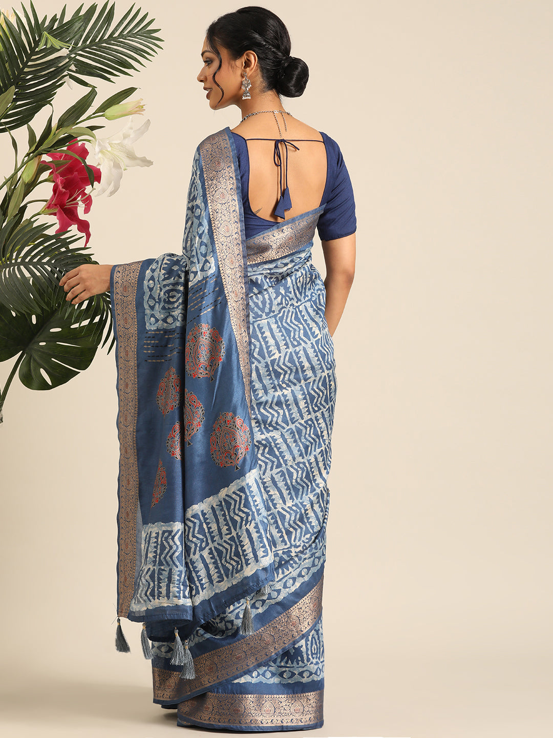 Vanya–Blue Printed Weaving Silk Saree