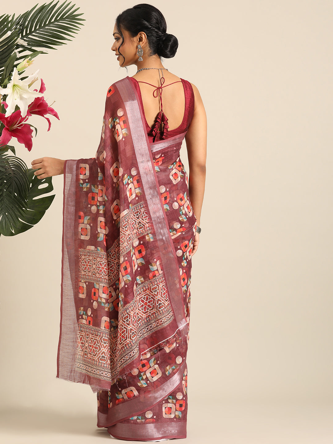 Mridula–Brown Printed Linen Saree
