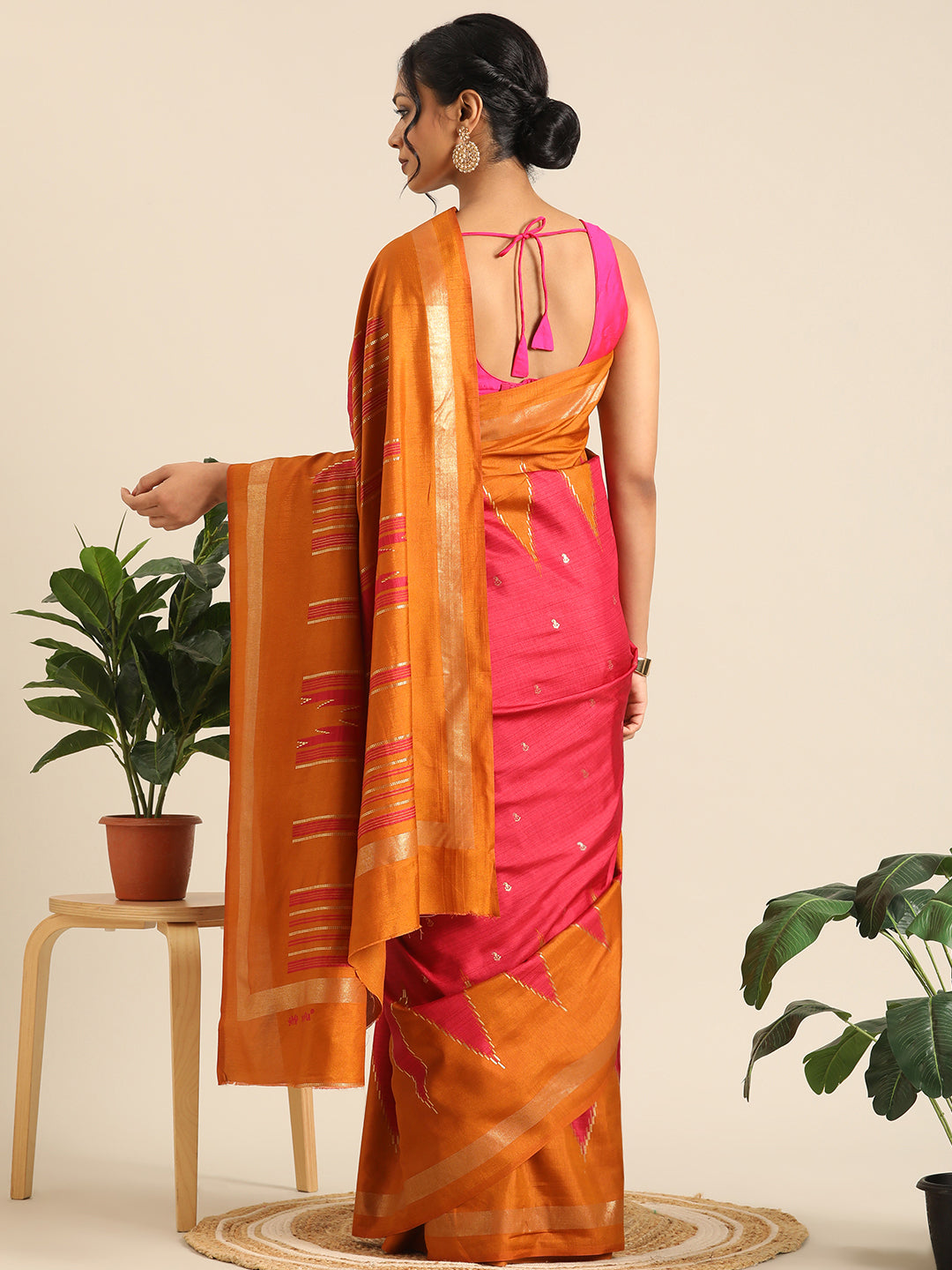 Tanta–Orange Printed Soft Silk Saree