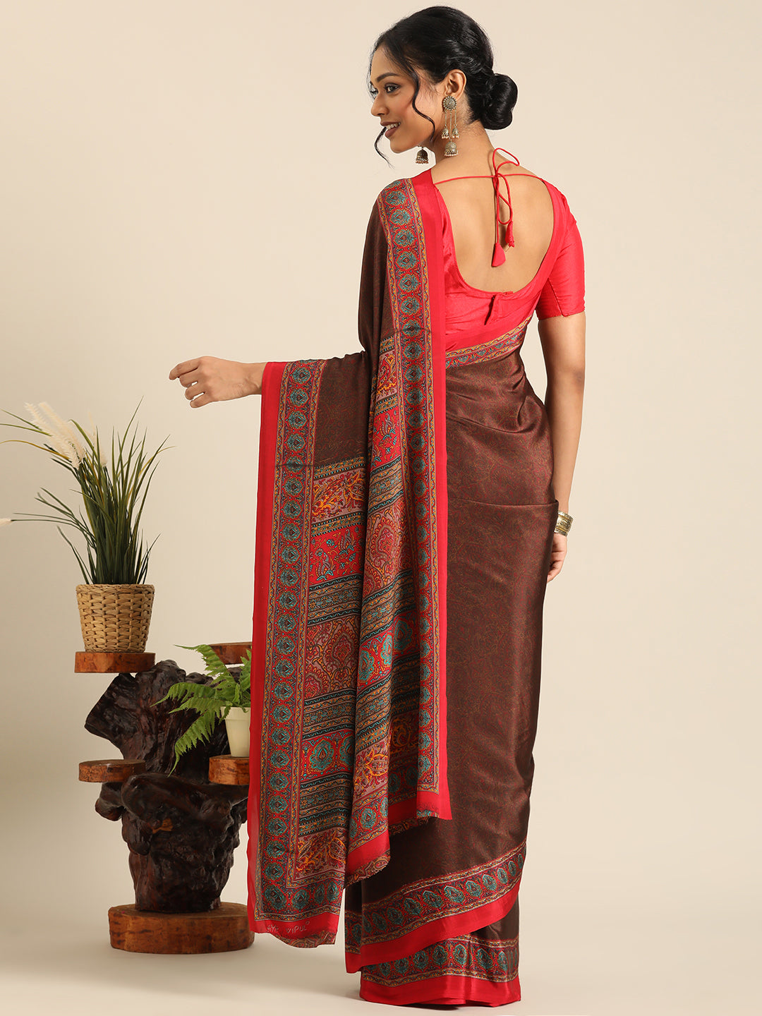 Chitrika–Brown Printed Crepe Saree