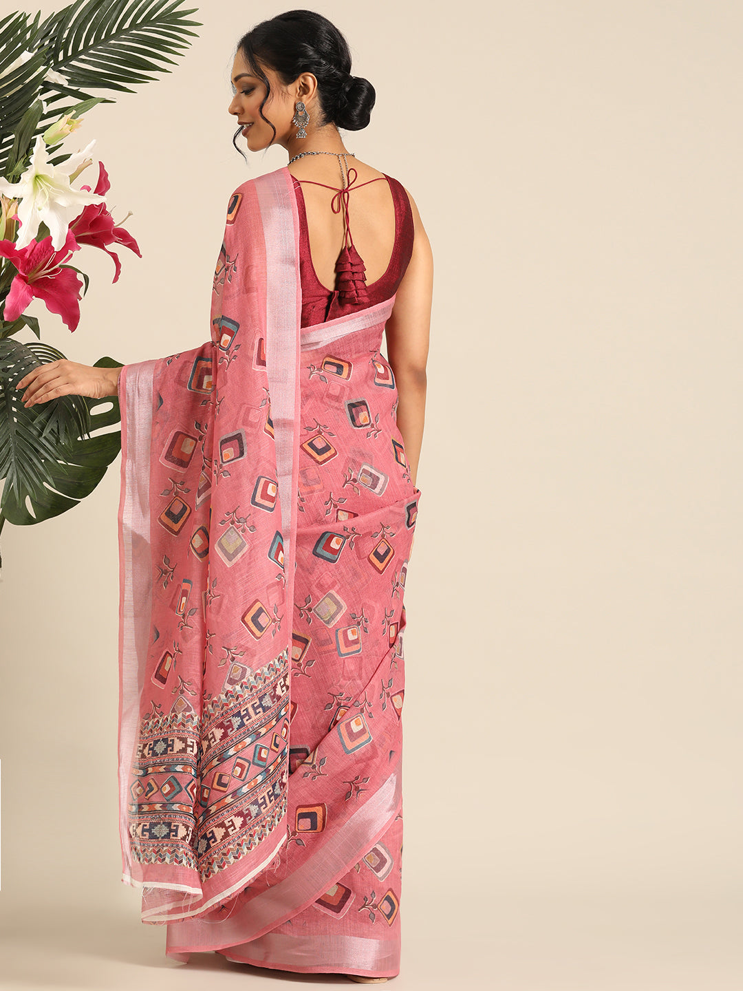 Mridula–Pink Printed Linen Saree