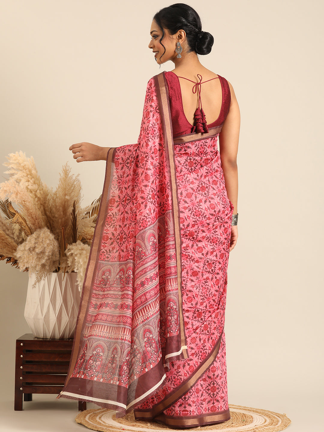 Taraang–Pink Printed Cotton Chanderi Saree