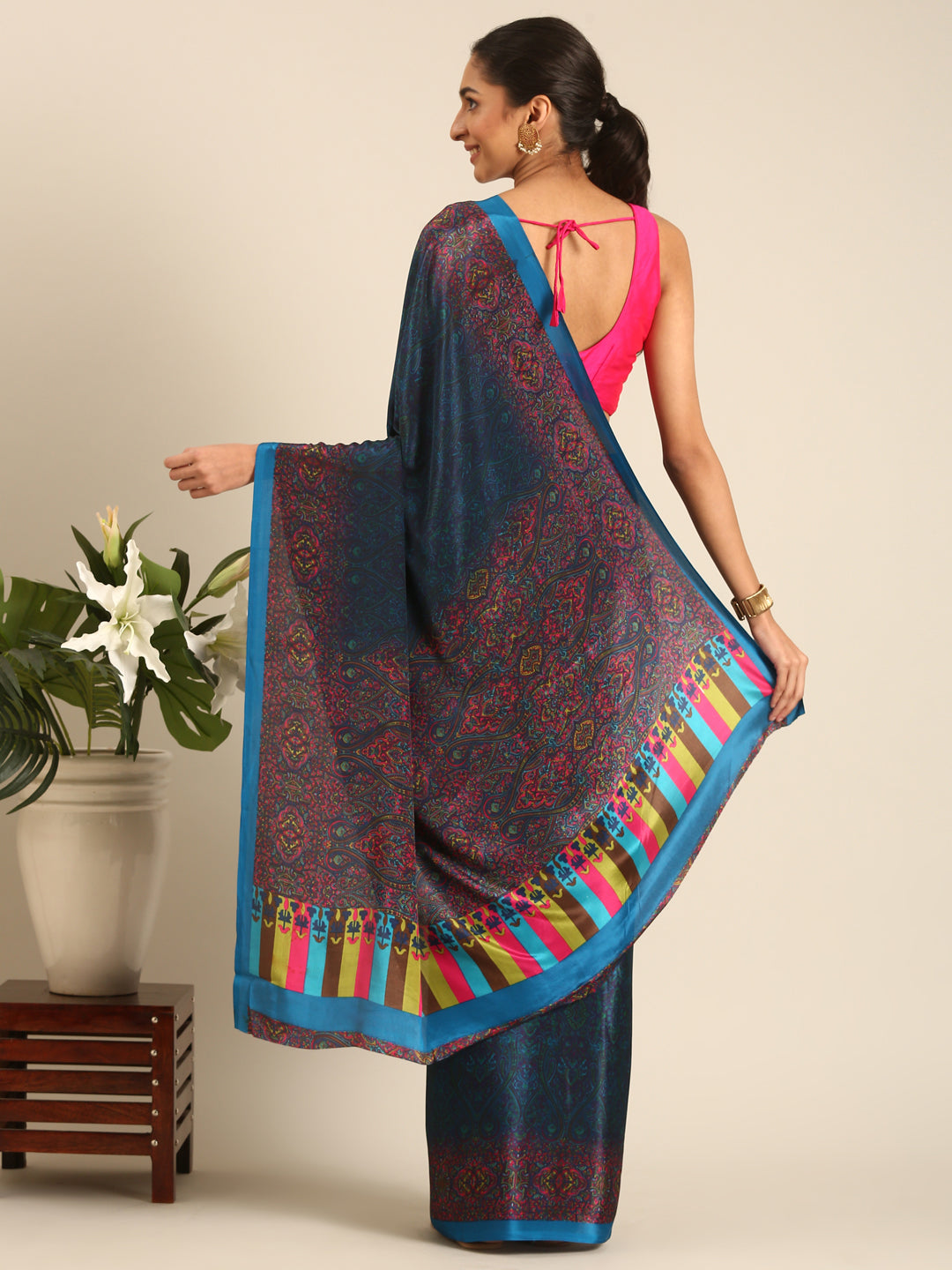 Chitrika - Blue Printed Crepe Silk Saree