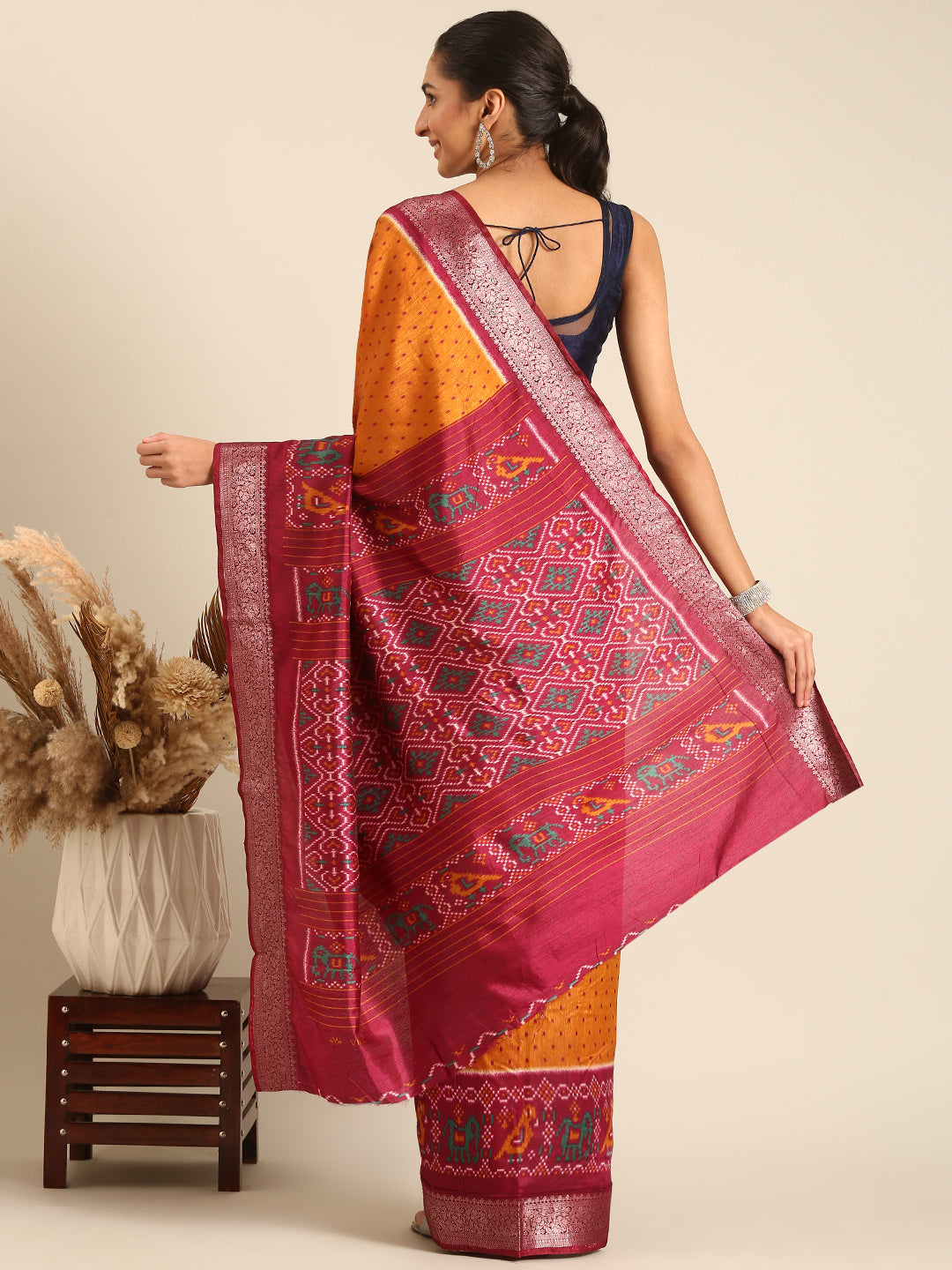 Saanvi - Yellow Printed Art Silk Saree