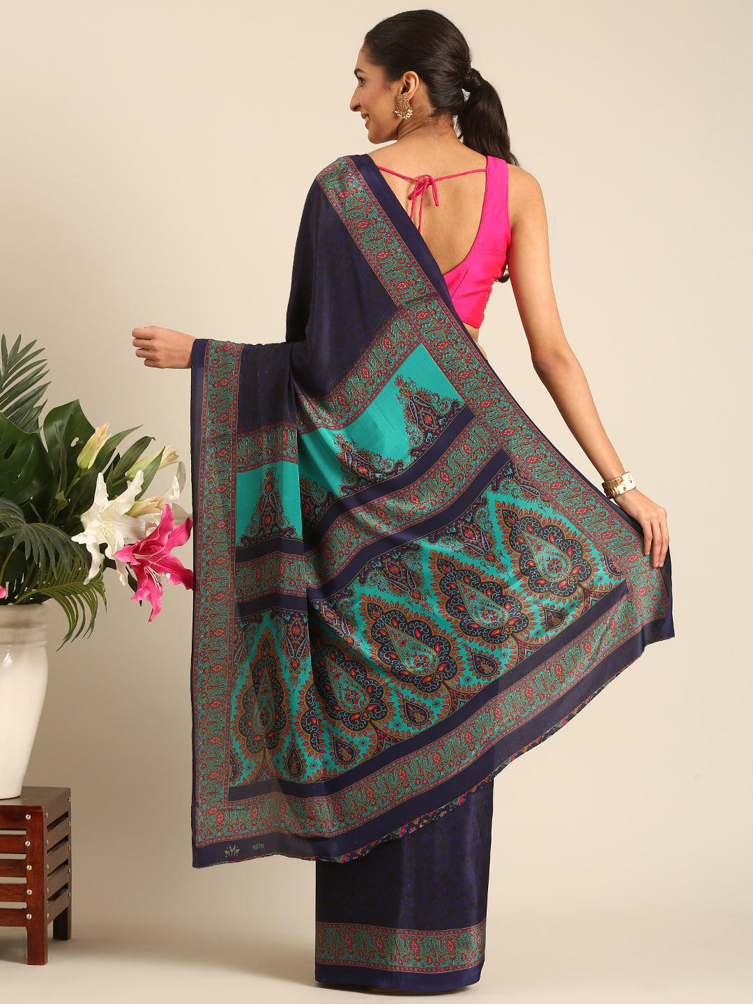 Chitrika - Blue Printed Crepe Silk Saree