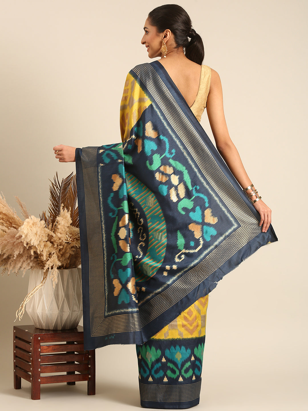 Tanta - Yellow & Rama Green Printed Soft Silk Saree