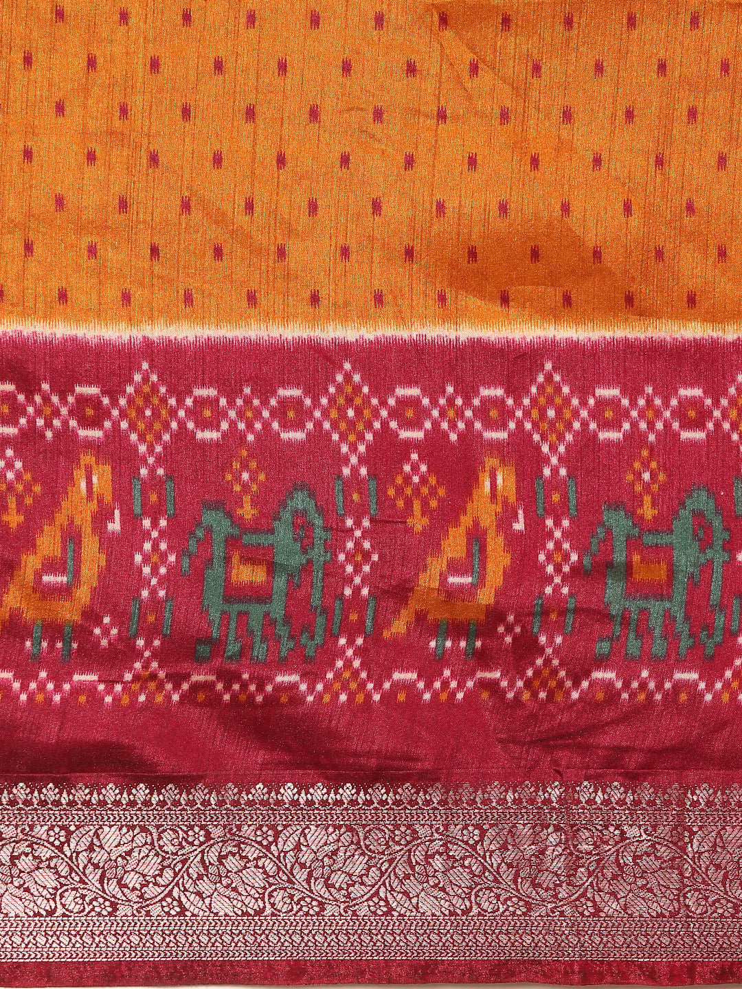 Saanvi - Yellow Printed Art Silk Saree