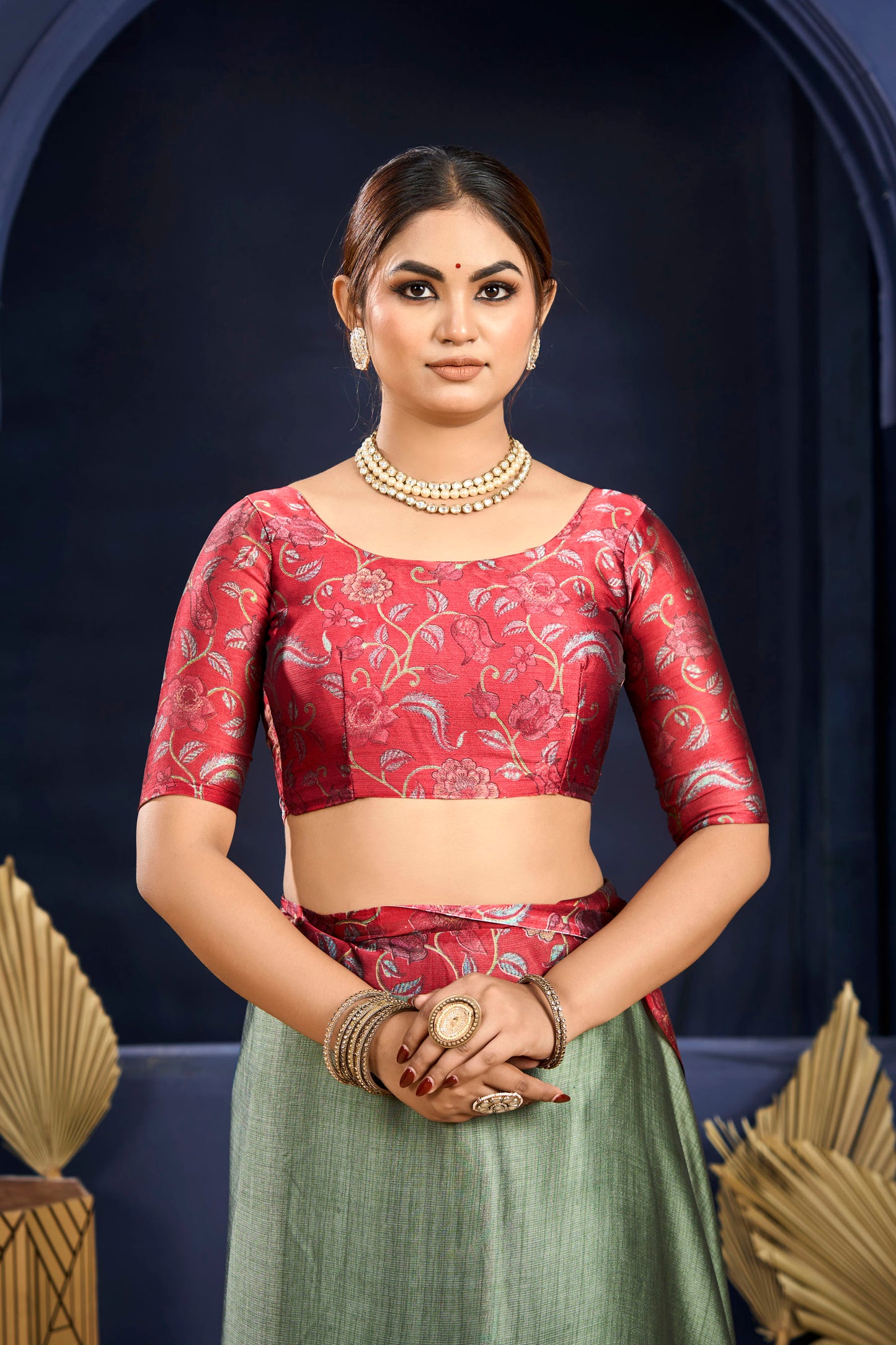 Varnika - Green Printed Flow Chiffon Saree