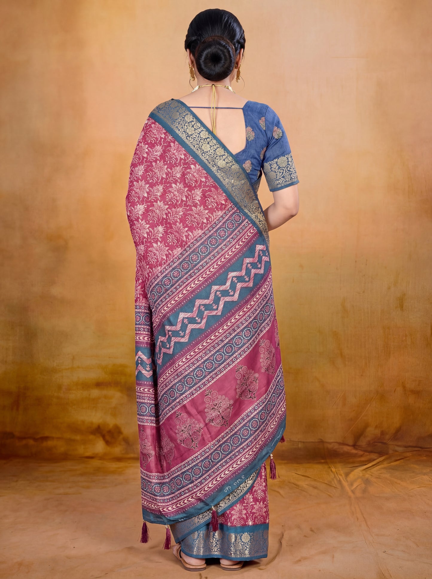 Kashmir Beauty - Dark Pink Printed Soft Silk Saree with Tassels