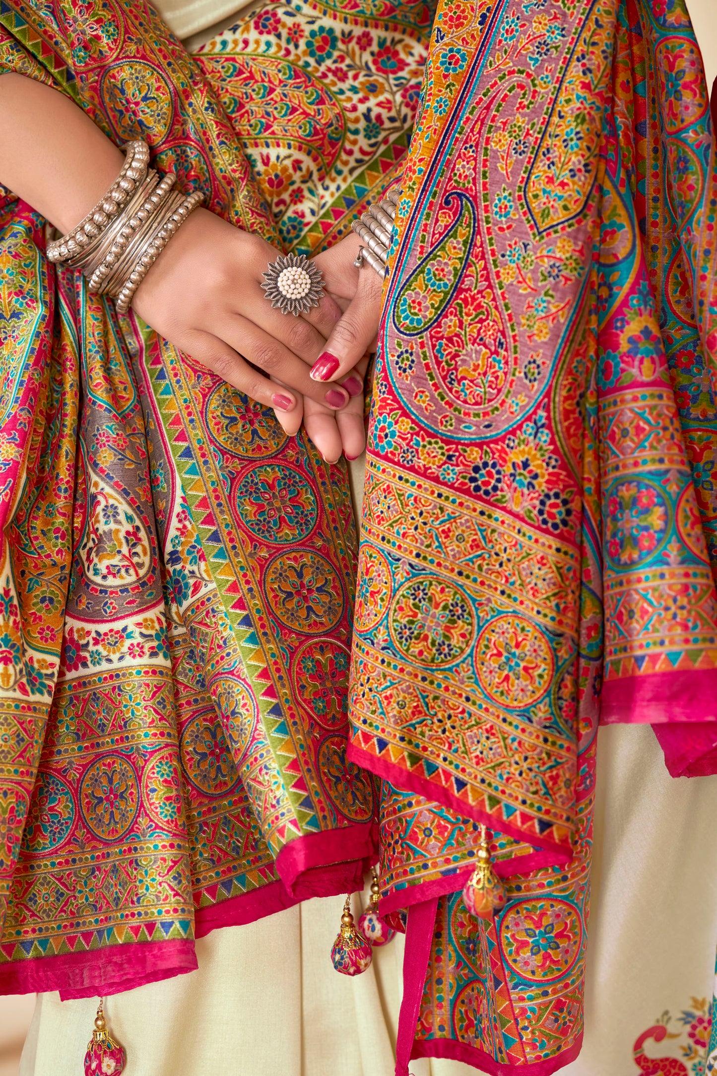 Kumuda - Beige Mysore Silk Jari Printed Saree