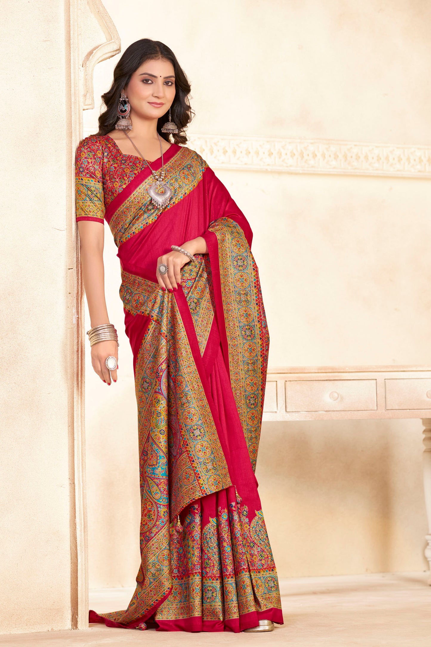 Kumuda - Pink Mysore Silk Jari Printed Saree
