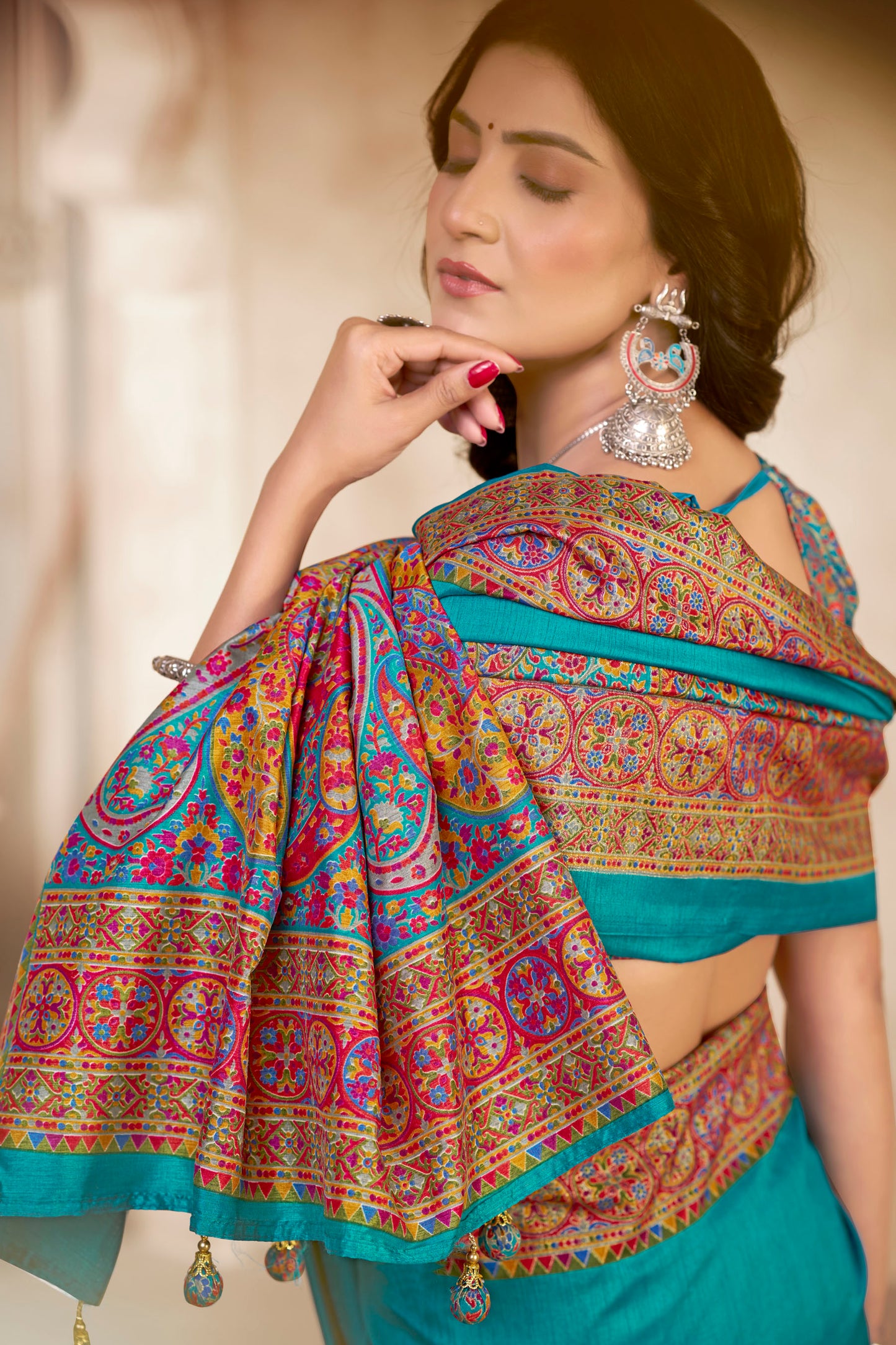 Kumuda - Blue Mysore Silk Jari Printed Saree