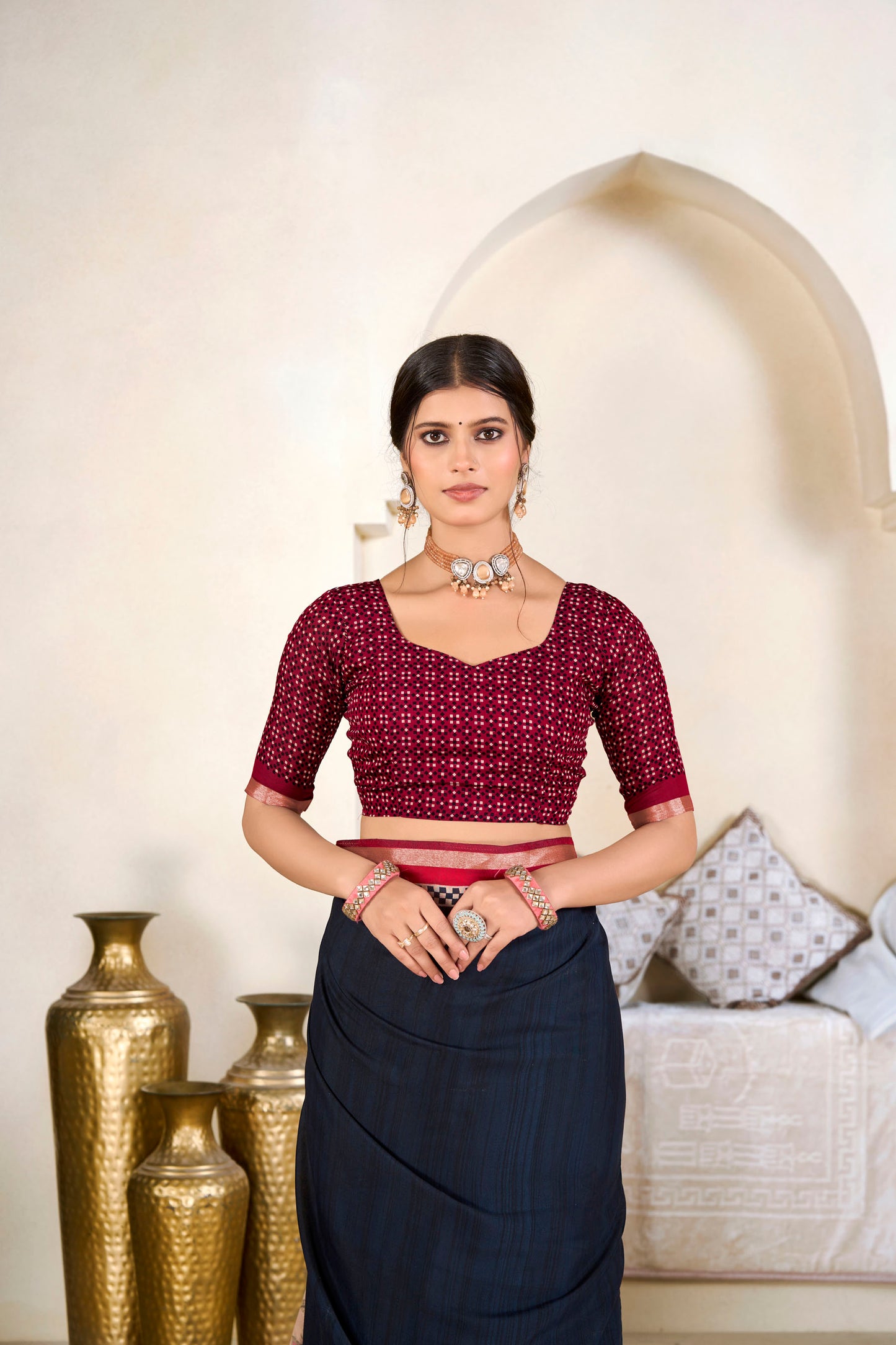 Monalisa - Navy Blue Printed Liva Cotton Silk Saree